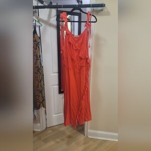 Madewell Asymmetrical Orange Ruffle Dress